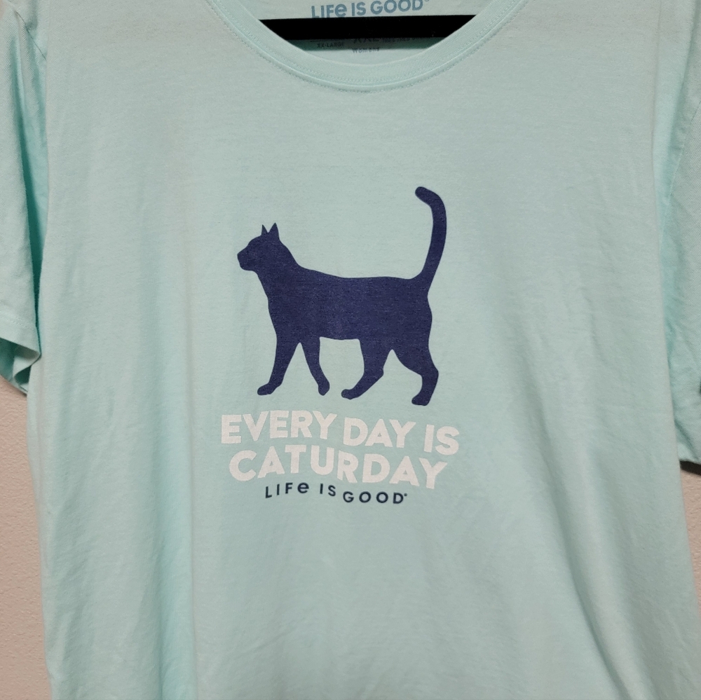 Life Is Good Cat Print Short Sleeve Crusher Tee - Picture 2 of 4